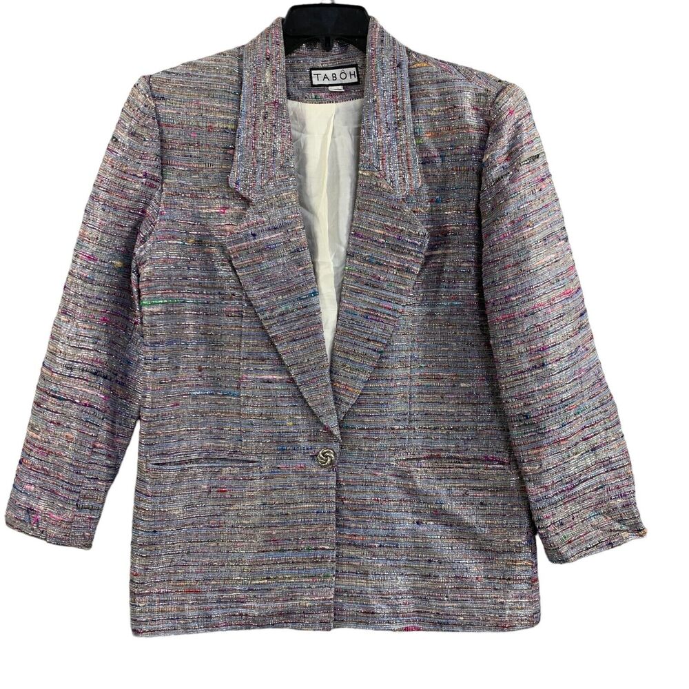Vtg Taboh Womens Blazer Silk Y2K Jacket Boho Chic Sz 10 (XS) Oversized Colorful
